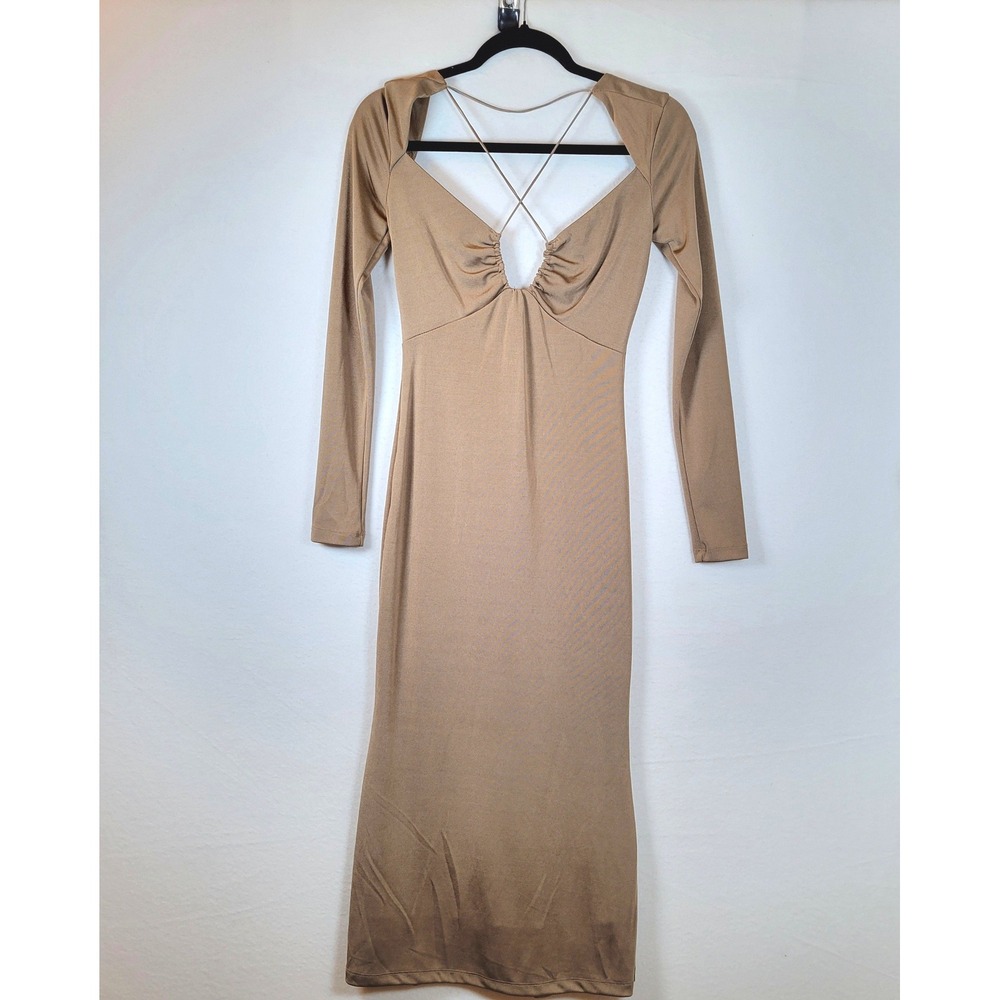 Jason Wu Womens Ribbed Knit Open Back Cut-out Midi Dress Size XS Brown Formal